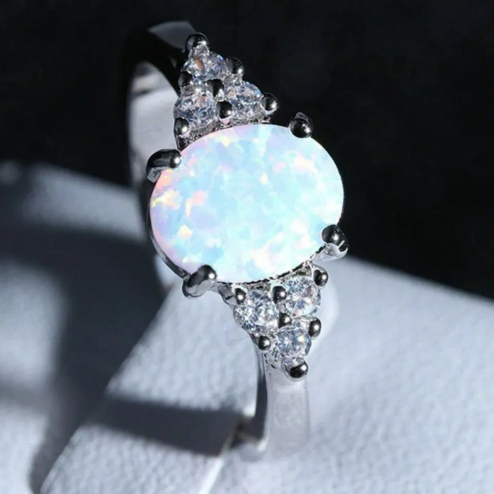 Opal Genuine 925 Sterling Silver Gemstone Jewelry Size 7 Ring